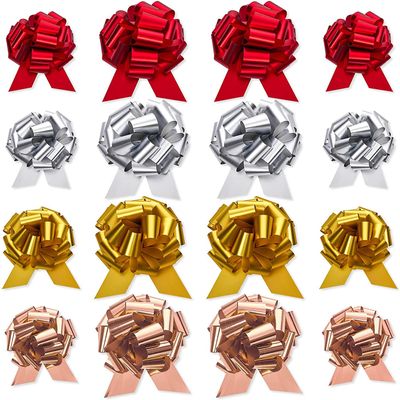 UNIQOOO Assorted Gift Wrap Pull Bow Set of 24, Medium 4'' Large 6'', Bulk for Gift Wrapping Basket Box Bag Dcor, Valentines Day Wedding Birthday Christmas Anniversary, Metallic Rose Gold Red Sliver