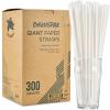 [300 Pack] Biodegradable 10 Inch Long Giant Paper Drinking Straws 8mm Wide - Individually Wrapped, Plain White view 1