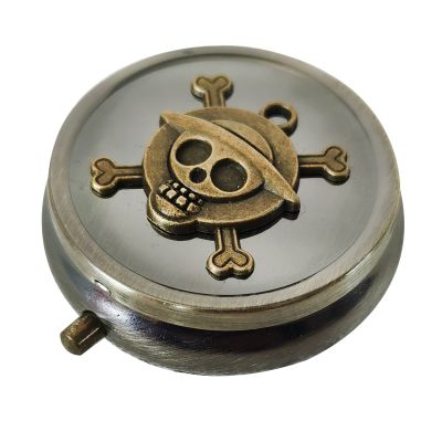 Aitian Bronze Retro Portable Travel Pill Organizer -Pirate Skull Sign Small Box for Purse or Pocket, Cute Durable Mini Case, Bottle Container, Hold Vitamin Medicine Dispenser, pillcase-01
