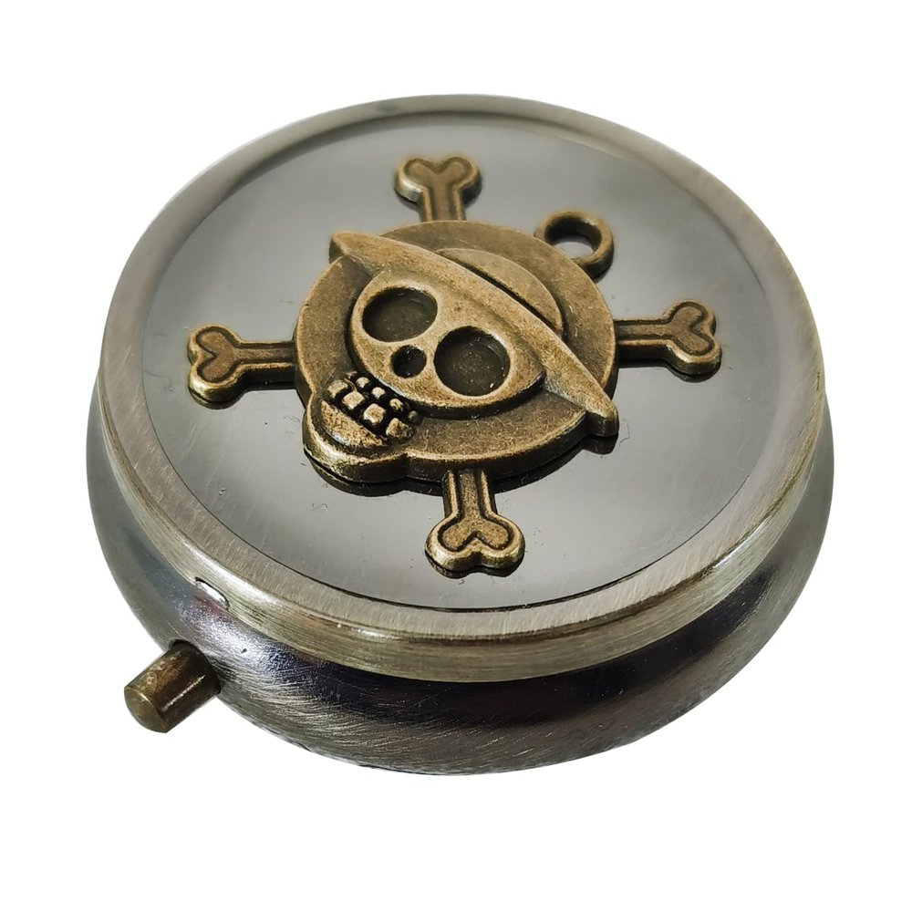 Aitian Bronze Retro Portable Travel Pill Organizer -Pirate Skull Sign Small Box for Purse or Pocket, Cute Durable Mini Case, Bottle Container, Hold Vitamin Medicine Dispenser, pillcase-01