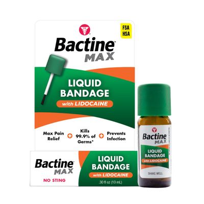 Bactine MAX Liquid Bandage with Lidocaine, Wound Cleaning Solution That Kills 99% of Germs, Covers and Protects Skin, Fast-Drying Protective Seal, 0.30 fl oz