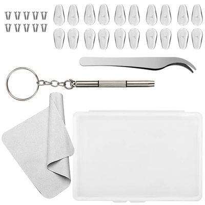 0.59inch Soft Silicone Air Chamber Eyeglass Nose Pads, Eyeglass Repair Kit, Glasses Screws and Micro Screwdriver, 10 Pairs of Screw-in 15mm Air Bag Glasses Nose Pad Set