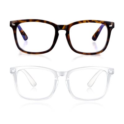 2 Pack Blue Light Blocking Glasses for Women or Men |Fashion UV Ray Filter Eyeglasses for Reading, PC and TV | Gaming Glasses Instantly Blocks Glare from Computers and Phone Screens (Clear+Leopard)