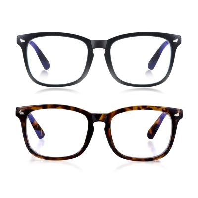2 Pack Blue Light Blocking Glasses for Women or Men |Fashion UV Ray Filter Eyeglasses for Reading, PC and TV | Gaming Glasses Instantly Blocks Glare from Computers and Phone Screens (Black+Leopard)