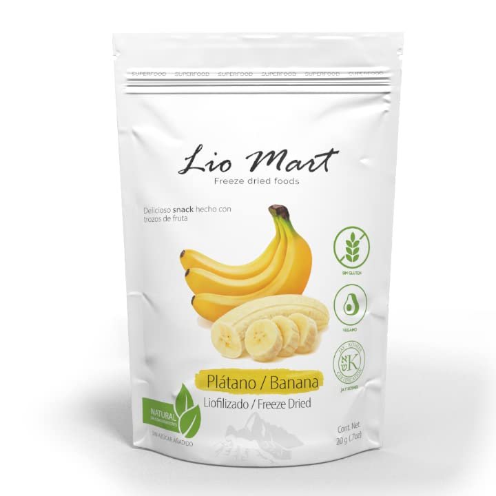 LioMart Dry fruit Snacks- Freeze dried Banana. Delicious, Natural, and Healthy Fruit with no added sugar. Perfect dried fruit for snack, backing, smoothies, topping breakfast and more. 10 Pack box with .705oz each.