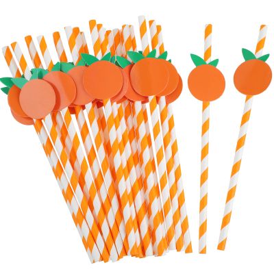 Vesici 100 Pcs Orange White Striped Paper Straws Cute Fruit Themed Disposable Drinking Straws for Baby Shower Birthday Carnival Summer Decoration Supplies Party 0.24 x 7.76 Inches