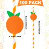 Vesici 100 Pcs Orange White Striped Paper Straws Cute Fruit Themed Disposable Drinking Straws for Baby Shower Birthday Carnival Summer Decoration Supplies Party 0.24 x 7.76 Inches view 2