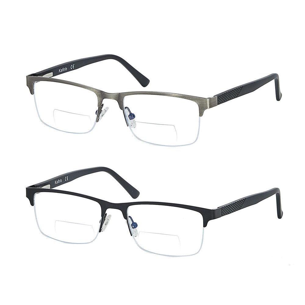 Kafirlo Half Frame Bifocal Reading Glasses for Men Fashion Blue Light Blocking Computer Reader Ultralight Designer Rimless Eyewear 1.0
