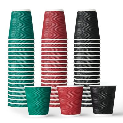 MUCHII 10 oz Insulated Paper Coffee Cups, 120 Count, Multicolor, Disposable, Ripple Design for Hot Drinks