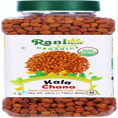 Rani Organic Kala Chana (Desi Chickpeas with Skin) 28oz (800g) PET Jar ~ All Natural | Vegan | Gluten Friendly | NON-GMO | Indian Origin | USDA Certified Organic
