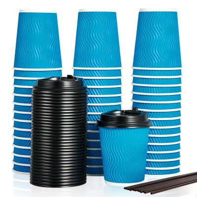 DAILYPACK 100 Count 8 oz Coffee Cups with Lids and Straws, Insulated Ripple Wall Paper Hot Coffee Cups for Home, Office, Hotel, Meetings, Parties