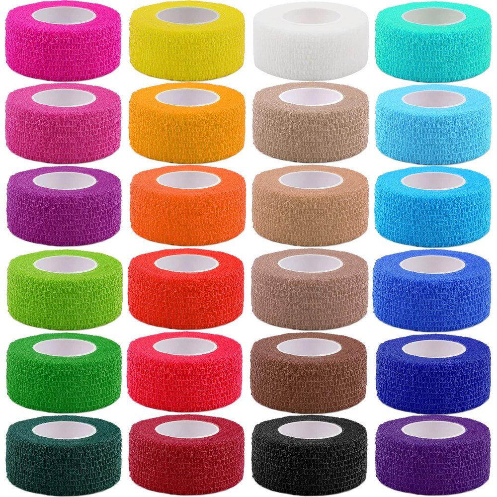 24 Pack Self Adhesive Bandage Wrap,Cohesive Wrap Bandages,Self Adherent Wrap 1 Inch X 5 Yards,Breathable Stretch Sports Tape,Elastic Self Adhesive Tape for Sports Wrist Ankle Athletic
