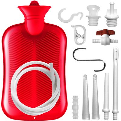 2 L Enema Bag Home Enema Kit with 3 Enema Tips,60 inch Long Silicone Hose, Controlable Water Flow Valve, Hot-Water Bottle for Colon Cleansing Enemas for Women/MenRed