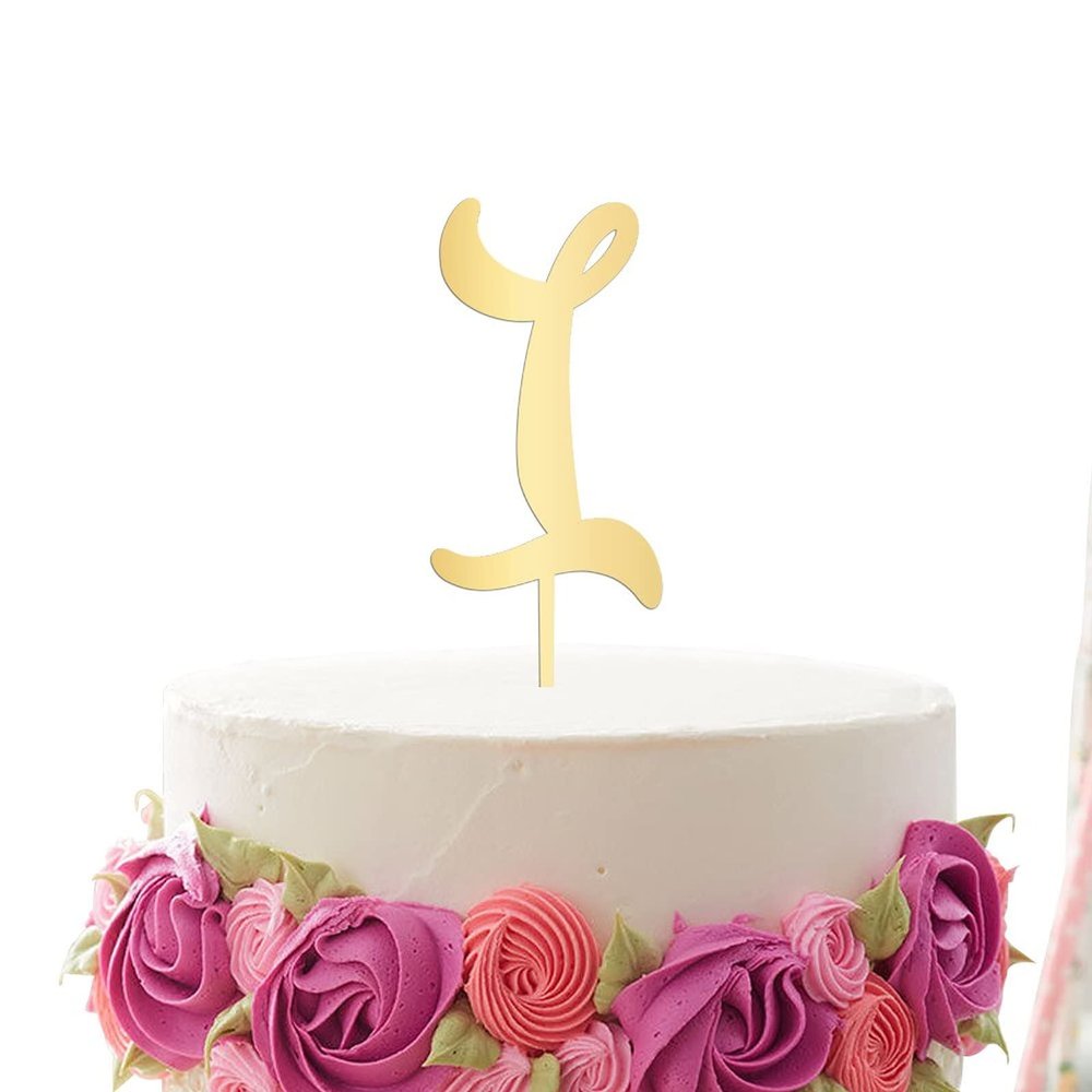 Vinisong Personalized Initial Letter I Cake Toppers Acrylic Cake Topper Gold Cake Decorations Party Supplies for Children or Adults Perfect for Birthday Wedding Anniversary Party