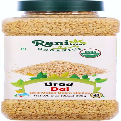 Rani Organic Urid/Urad Dal (Split Matpe Beans Skinless) Indian Lentils 32oz (2lbs) 908g PET Jar ~ All Natural | Vegan | Gluten Friendly | NON-GMO | Indian Origin | USDA Certified Organic