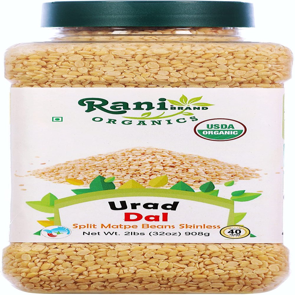 Rani Organic Urid/Urad Dal (Split Matpe Beans Skinless) Indian Lentils 32oz (2lbs) 908g PET Jar ~ All Natural | Vegan | Gluten Friendly | NON-GMO | Indian Origin | USDA Certified Organic
