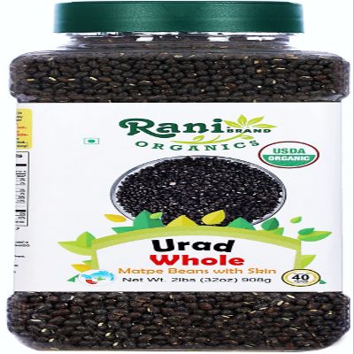 Rani Organic Urid/Urad Whole Black (Matpe Beans With Skin) Indian Lentils 32oz (2lbs) 908g PET Jar ~ All Natural | Vegan | Gluten Friendly | NON-GMO | Indian Origin | USDA Certified Organic