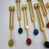 Gold Color DNA Repair Sacred Solfeggio Weighted Tuning Fork Set of 9 with Activator Rubber Balls and Velvet Bag view 2