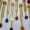 Gold Color DNA Repair Sacred Solfeggio Weighted Tuning Fork Set of 9 with Activator Rubber Balls and Velvet Bag view 3