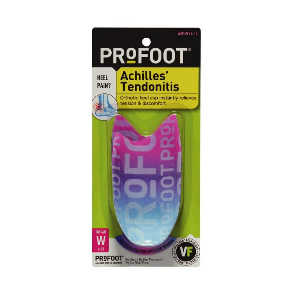 PROFOOT Achilles Tendonitis Orthotic Heel Cup for Women (Sizes 6-10) - Pain Relief Shoe Inserts for Heel Support & Alignment - 1 Pair