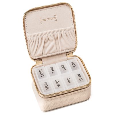 Weekly Pill Organizer 7 Day Travel Pill Case for Vitamins & Medication, Premium Vegan Leather Pill Box with Removable Daily Compartments, Portable Supplement Organizer with Secure Zipper (Cream)