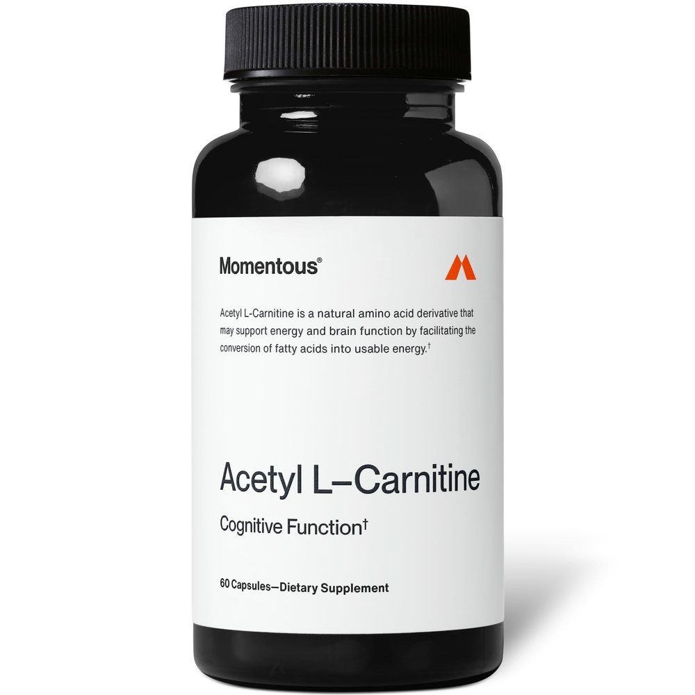 Momentous Acetyl L-Carnitine, Brain Function & Cognitive Support Supplement, Boosts Mental Clarity & Energy Production, NSF Certified for Sport, 500 mg, 60 Servings
