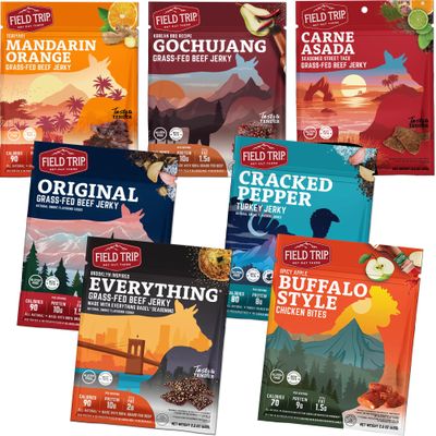 Field Trip Turkey, Chicken, and Beef Jerky Variety Pack, Healthy Gluten Free Snacks, All Natural, Paleo-Friendly Meat Snacks with No Nitrates, Low Carb, High Protein Snacks, 2.2 Ounce Bag, 7 Pack