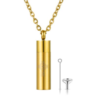 Rofusn Cross Celtic Knot Cremation Urn Keepsake Pendant for Ashes/Pet Ash Memorial Gift, Capsule Pendant Necklace Jewelry-Gold