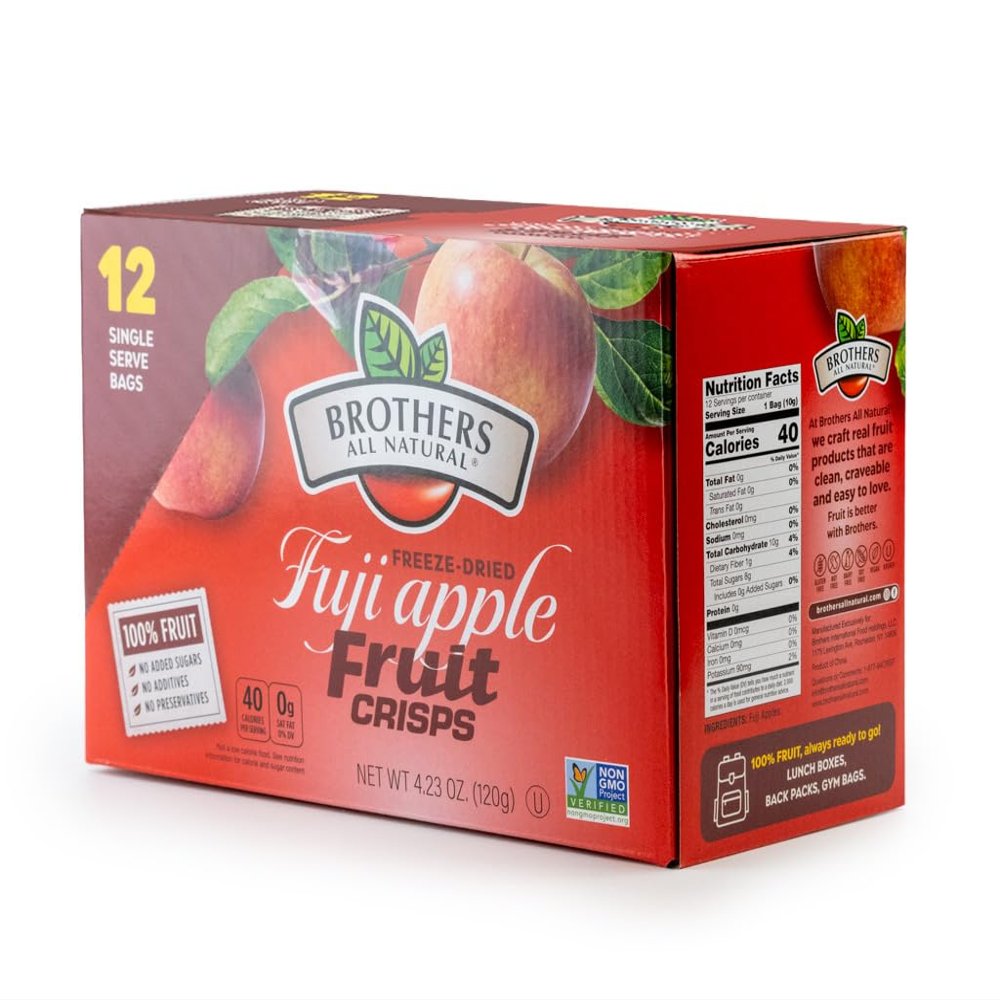 Brothers All Natural Freeze Dried Fruit Crisps, Fuji Apple, 0.35 Oz (Pack of 12), Made with 100% Fruit, Gluten Free, Soy Free, Vegan, Healthy Snack, Lunch Box Ready | Packaging May Vary