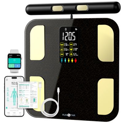 RunStar Scale for Body Weight, 8 Electrodes High Accurate Rechargeable Composition Analyzer with BMR Index Body Fat Digital Scale Composition Muscle & Fat Measurement Large Display 400lb