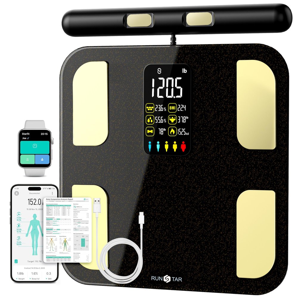 RunStar Scale for Body Weight, 8 Electrodes High Accurate Rechargeable Composition Analyzer with BMR Index Body Fat Digital Scale Composition Muscle & Fat Measurement Large Display 400lb