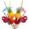 100PCS Flamingo Fruit Paper Straws,Disposable Plastic Drinking Straws,Tropical Hawaiian Beach Summer Pool Party Cocktail Decorations - Assorted Colors view 1