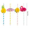 100PCS Flamingo Fruit Paper Straws,Disposable Plastic Drinking Straws,Tropical Hawaiian Beach Summer Pool Party Cocktail Decorations - Assorted Colors view 3
