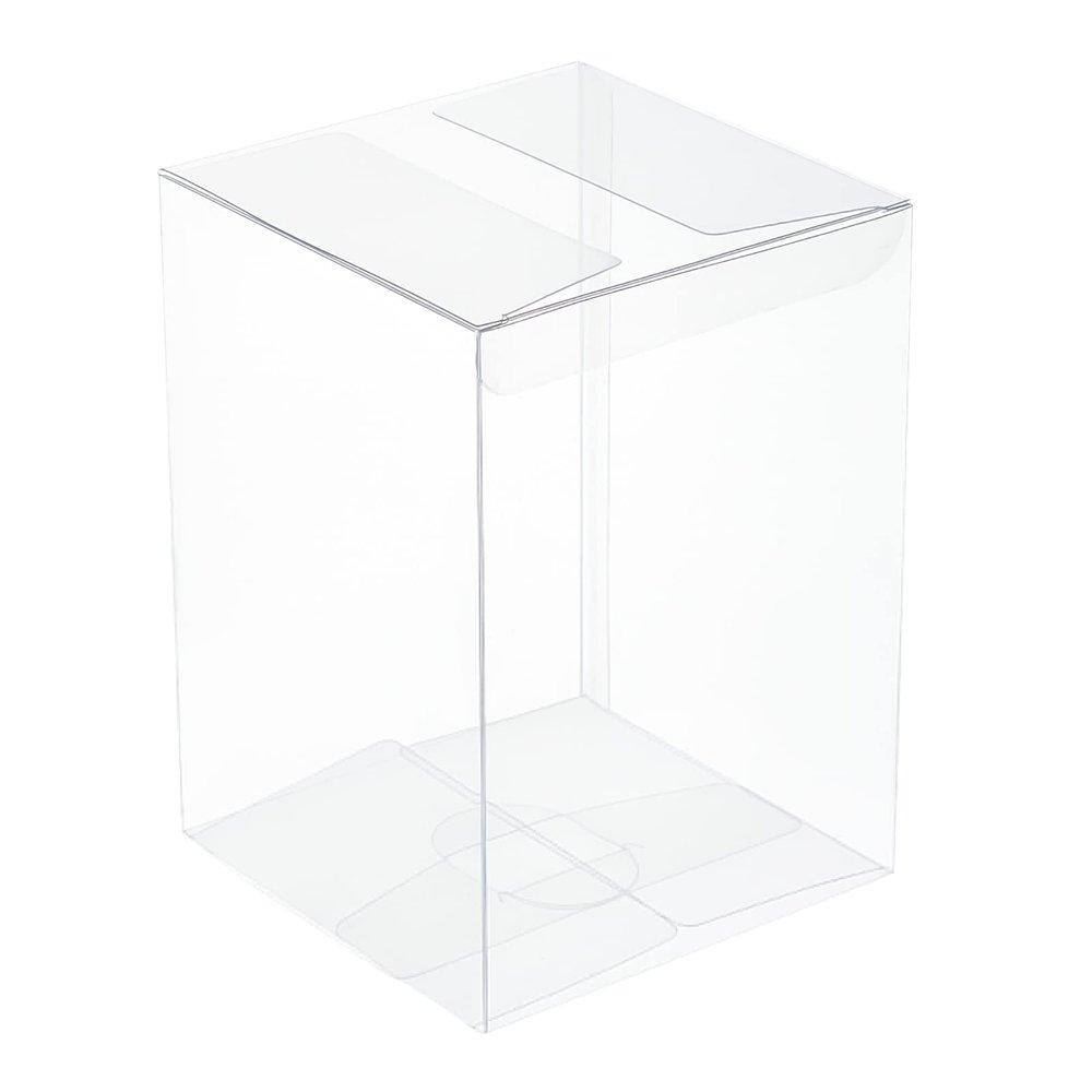 BENECREAT 15Pcs Clear Gift Boxes Rectangle Transparent PVC Favor Boxes 3.9x3.9x5.5'' for Wedding Party Treat Candy Cupcakes, Mother's Day Festival Gift Packaging