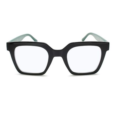 2SeeLife Oversized Square Blue Light Reading Glasses for Women (Black Green, +1.75)