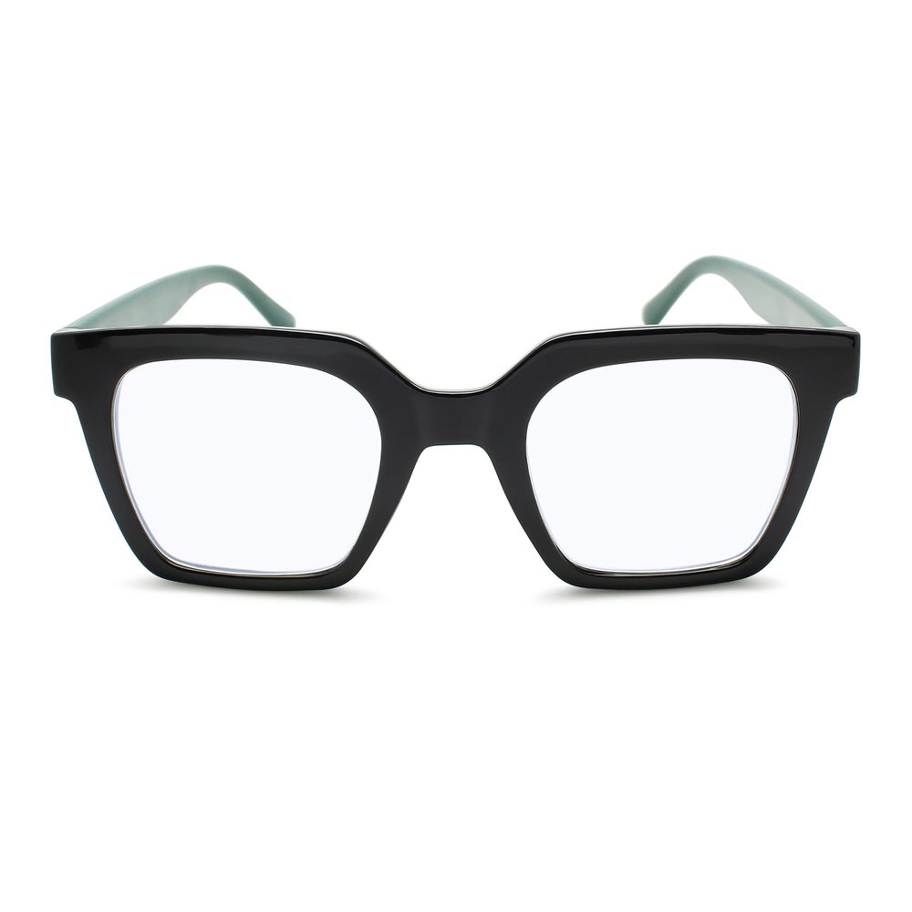 2SeeLife Oversized Square Blue Light Reading Glasses for Women (Black Green, +1.75)