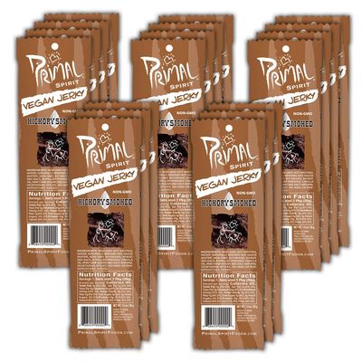 Primal Spirit Vegan Jerky  Classic Flavor  Hickory Smoked, 10 g. Plant Based Protein per oz., Certified Non-GMO, No Preservatives, Sports Friendly Packaging (18 Pack, 1 oz. ea.)