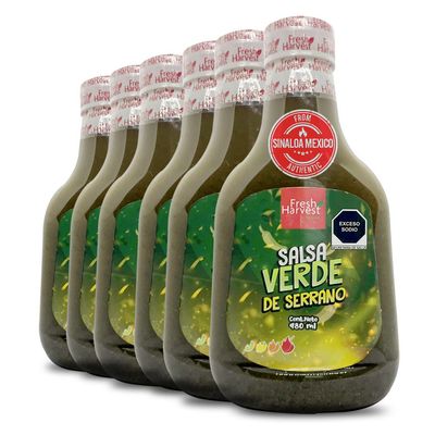 Serrano Green Sauce 980ml (33.1377 Fl Oz) | Box with 6 pieces | Mexican Hot Sauce | Fresh Harvest 980ml (33.1377 Fl Oz) | Box with 6 pieces