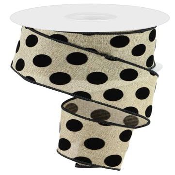 Black Raised Burlap Polka Dots Wired Ribbon (2.5 Inches x 10 Yards)