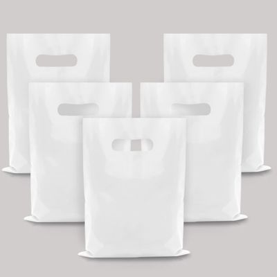 40PCS White Plastic Gift Bags Candy Bag Die Cut Plastic Bags for Birthday Baby Shower Wedding Party