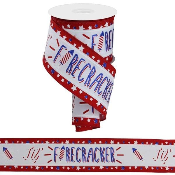 Craig Bachman 2.5" Lil Firecracker Patriotic Ribbon: White (10 Yards) Patriotic Wired Ribbon Gift Wrapping Wedding