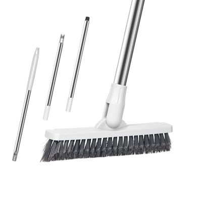Affogato Floor Scrub Brush Bathroom Long Handle Bathtub Push Broom Shower Tile Grout Scrubber Rotatable Indoor Kitchen Crevice Cleaning Brush for Hard to Reach Areas - White 46.8inches Lengthen