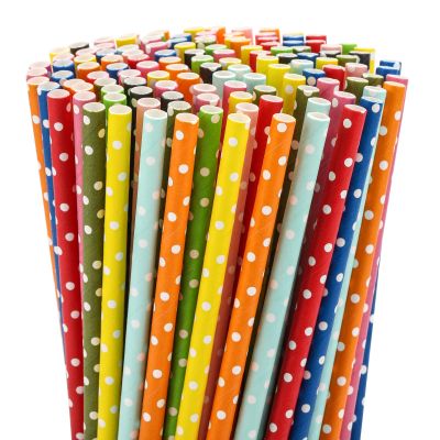 200PCS Multi-Color Biodegradable Paper Straws for Party Supplies,Birthday,Bridal/Baby Shower, Christmas Decorations and Holiday Celebrations (Dot)