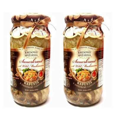 Al Amin Foods Polish Sauerkraut with Wild Mushrooms ( Kapusta kiszona z lenymi grzybami ) 2 Glass Jars NT. Wt. 29.98 oz. (850g) By:
