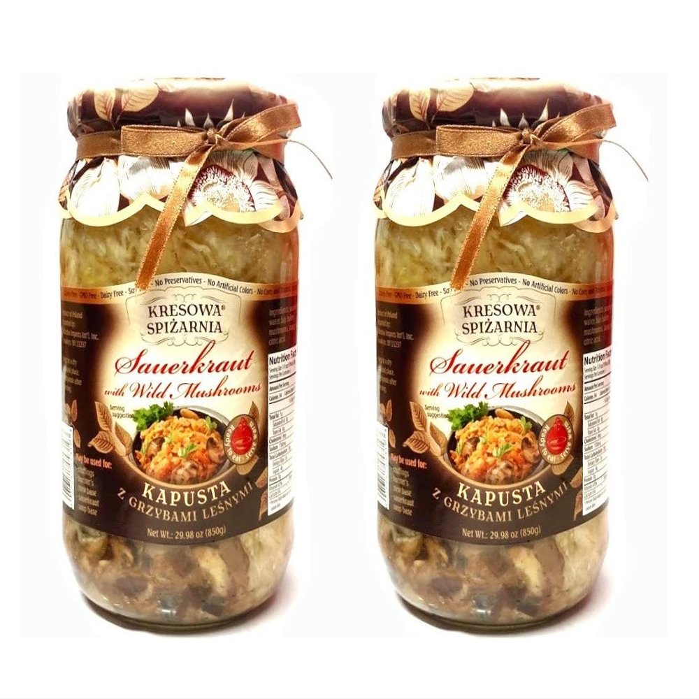 Al Amin Foods Polish Sauerkraut with Wild Mushrooms ( Kapusta kiszona z lenymi grzybami ) 2 Glass Jars NT. Wt. 29.98 oz. (850g) By: