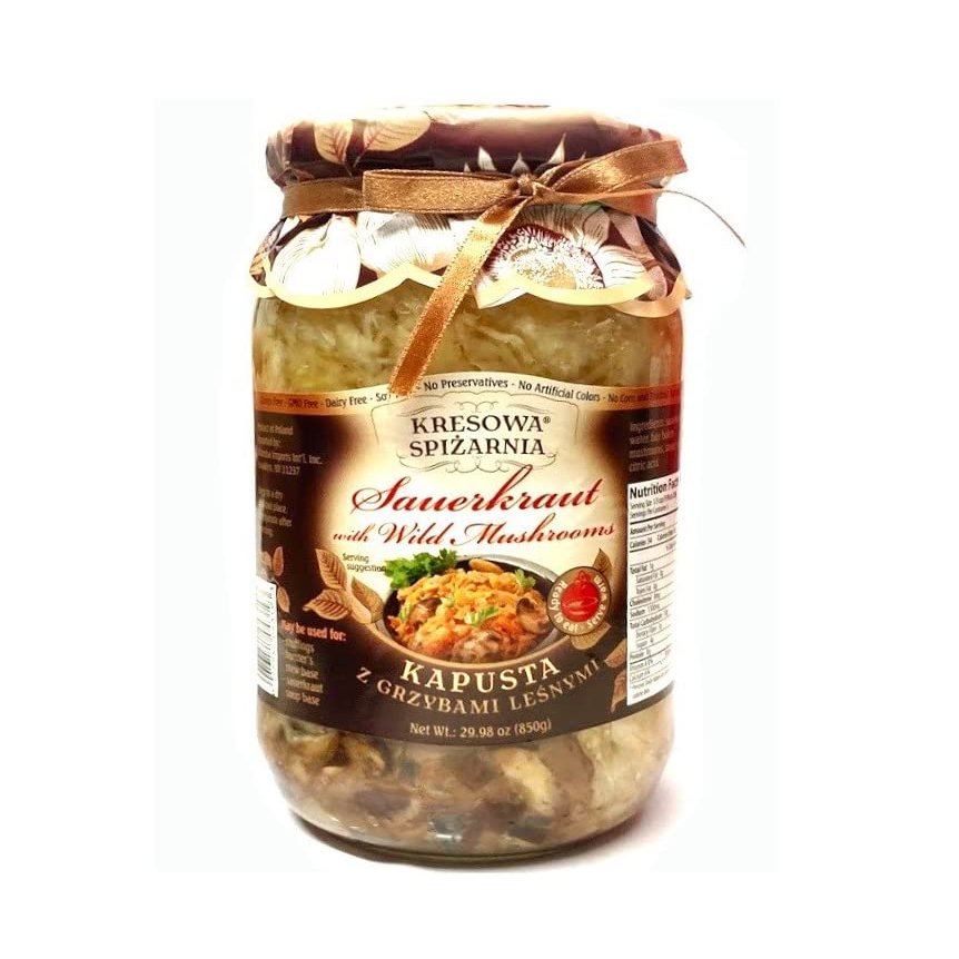 Al Amin Foods Polish Sauerkraut with Wild Mushrooms ( Kapusta kiszona z lenymi grzybami ) One Glass Jar NT. Wt. 29.98 oz. (850g) By: KRESOWS SPIZARNIA Poland