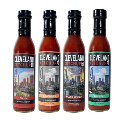 Cleveland Ketchup - 4 Tasty Varieties - Classic, Bacon & Bourbon, Garlic Dill, Ghost Pepper (Variety 4 pack)
