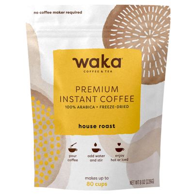 Waka Premium Instant Coffee Pouches  100% Arabica Freeze Dried Beans  For Hot or Iced Coffee (8 Ounces, House Roast)