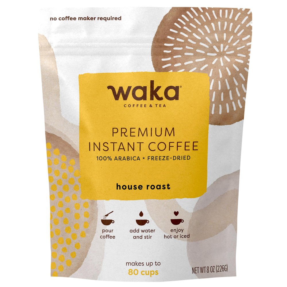 Waka Premium Instant Coffee Pouches  100% Arabica Freeze Dried Beans  For Hot or Iced Coffee (8 Ounces, House Roast)