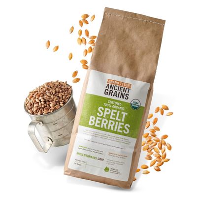 Grand Teton Ancient Grains - 100% Organic Spelt Berries, 5 lbs, Whole Unmilled Spelt Berries, US-Grown Farro Organic Grain, Nutritious Baking Staple, Whole Grain Spelt in Brown Paper Bag